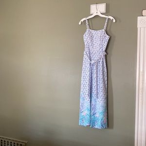 Lilly Pulitzer white with blue multi belted romper with adjustable straps-